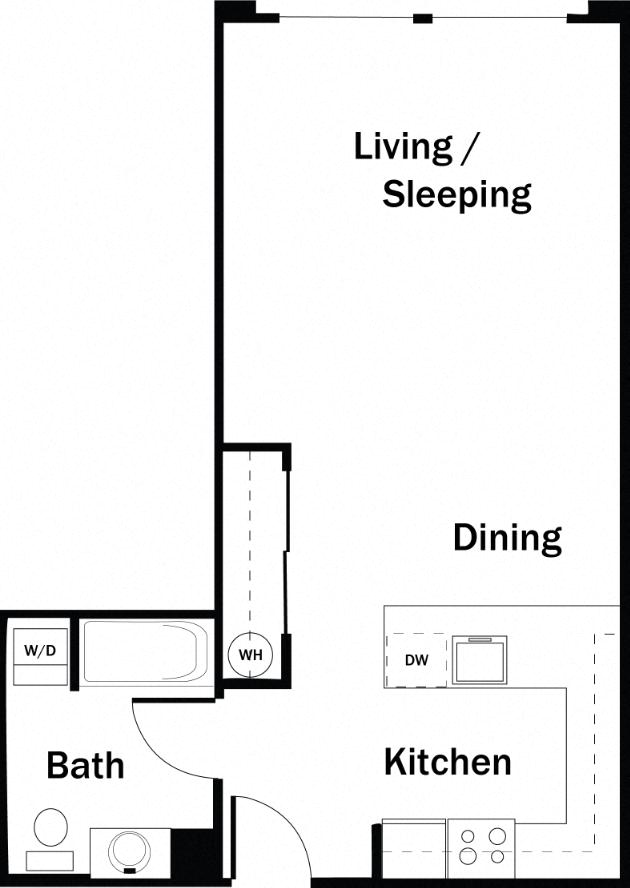 Floor plan for studio, 1 bath, 569 sqft